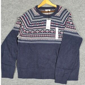 Goodfellow & Co Mens XXL Fair Isle Knit Sweater Blue Red White‎ Crew Neck